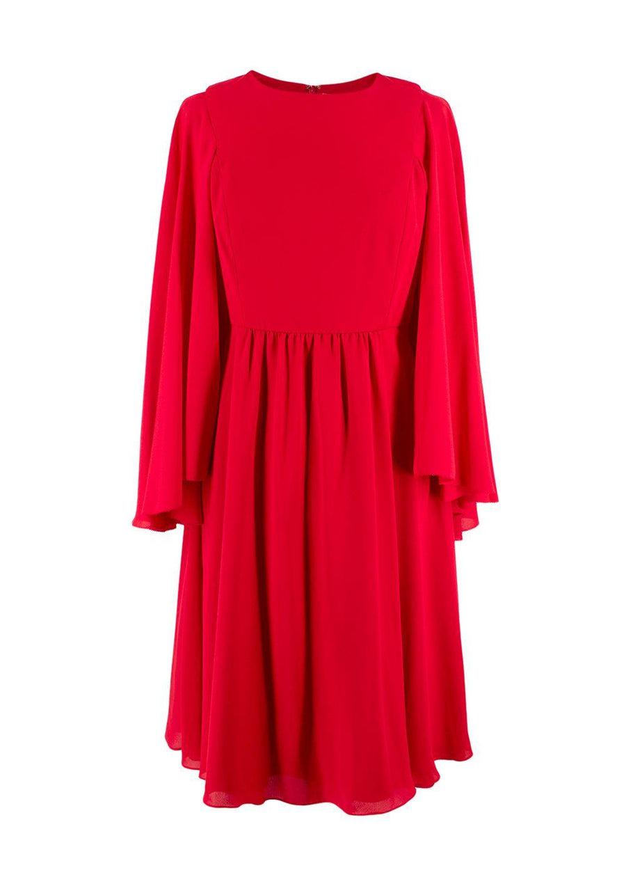 Mikael Aghal Red Cape Sleeve Midi Dress