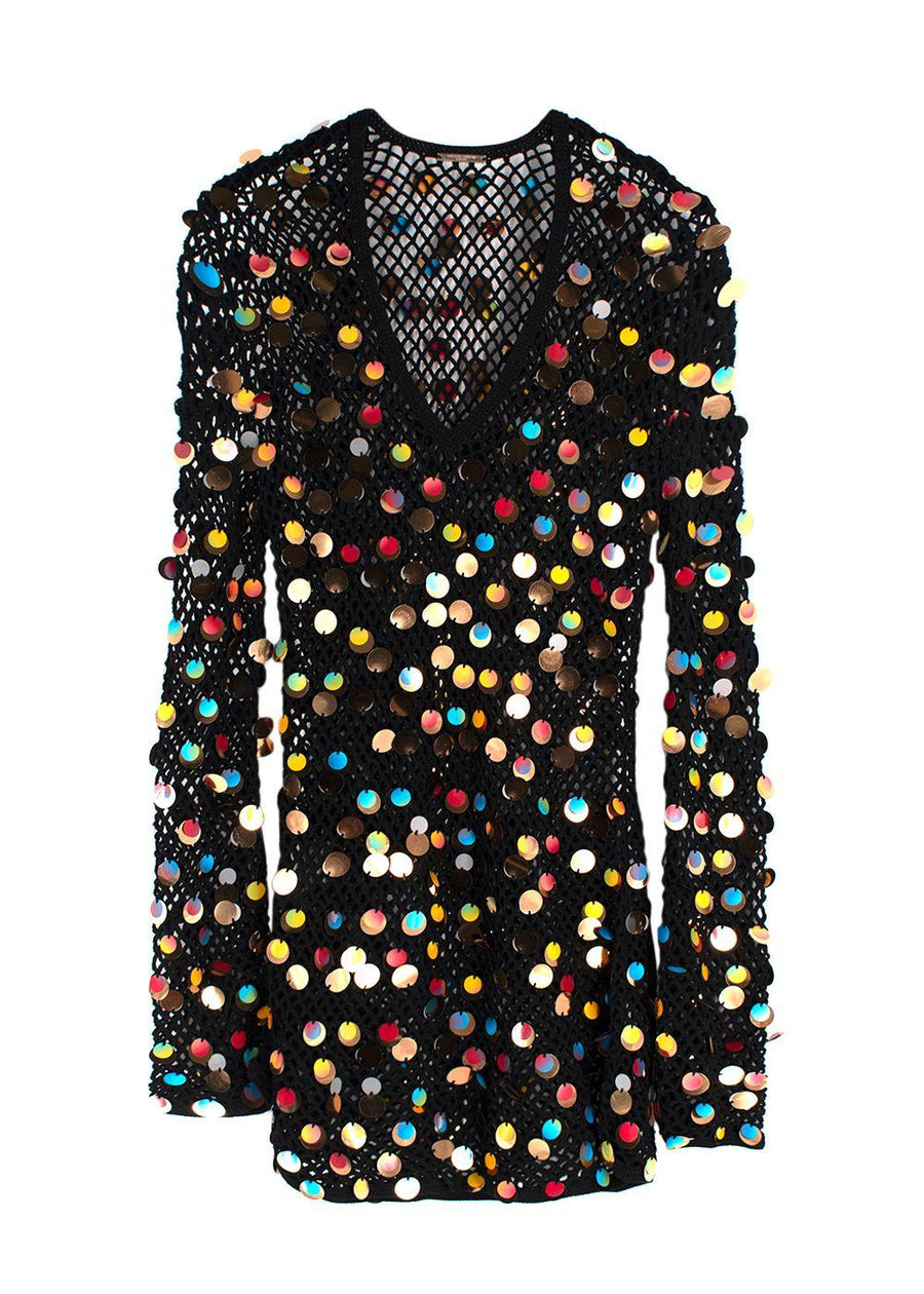 Caroline Constas Black Sequin Crochet Beach Dress