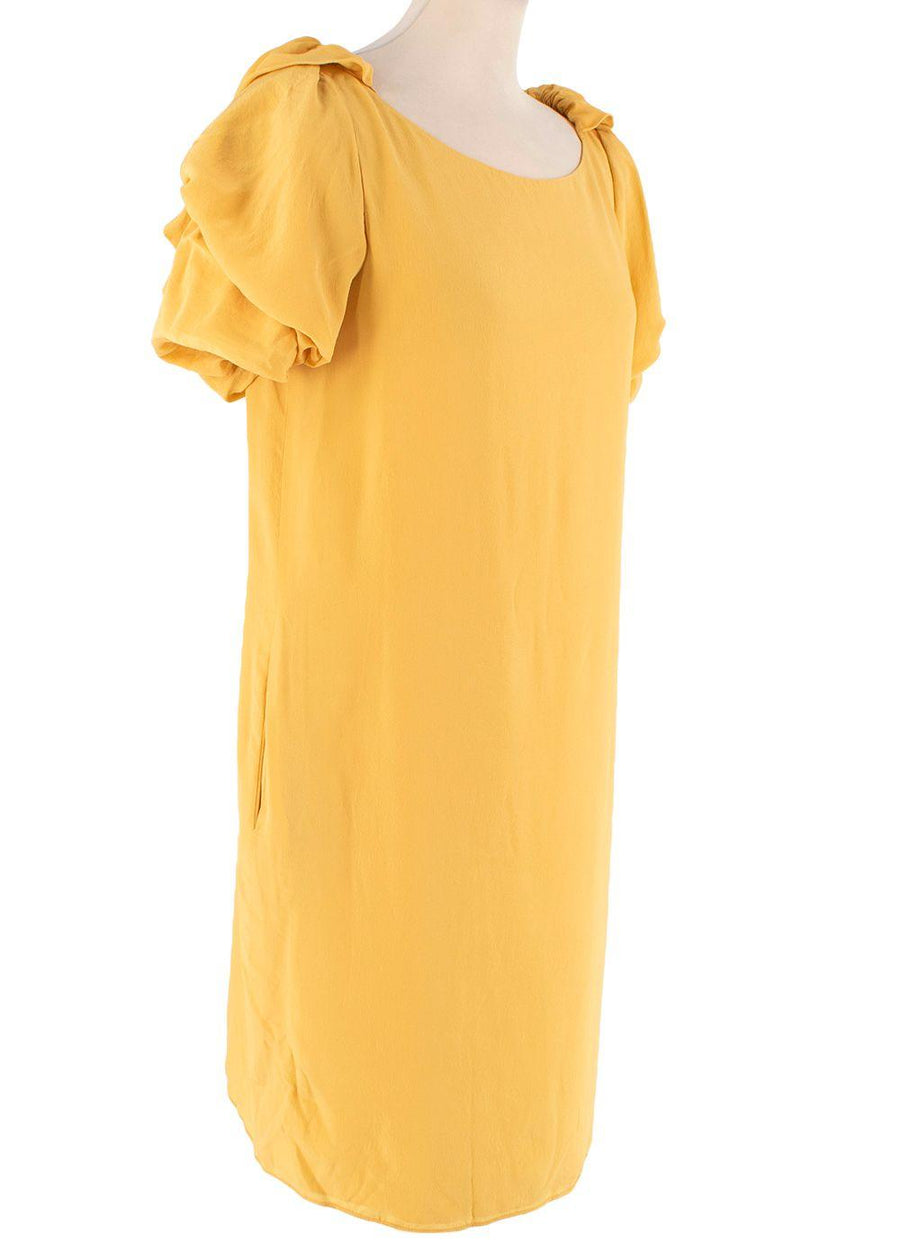 Valentino Yellow Ruched Shoulder Silk Dress