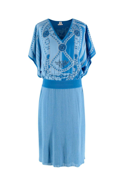 Hermes Royal Blue Slouched Sleeve Woven Dress