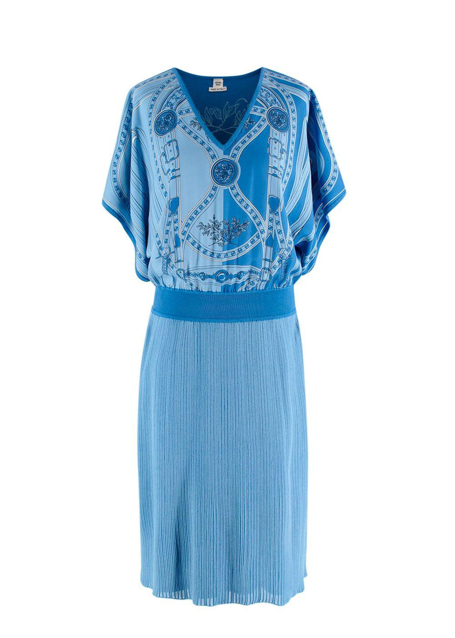 Hermes Royal Blue Slouched Sleeve Woven Dress