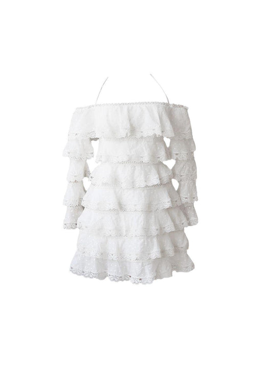 Embroidered Lace Tiered Mini Dress