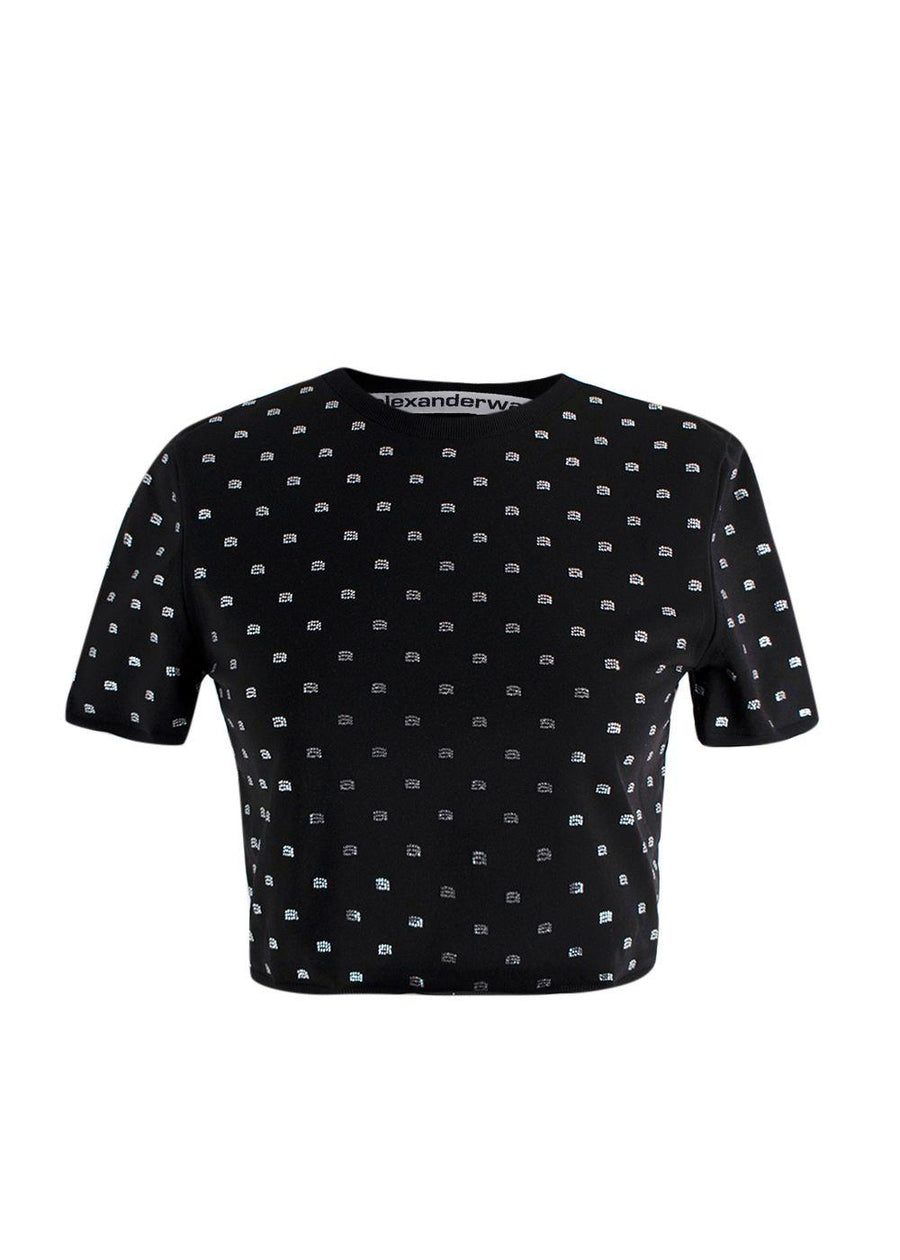Alexander Wang Black Cropped Crystal T-Shirt