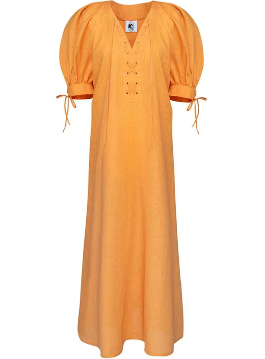 Sleeper Garden Linen Puff-Sleeve Dress