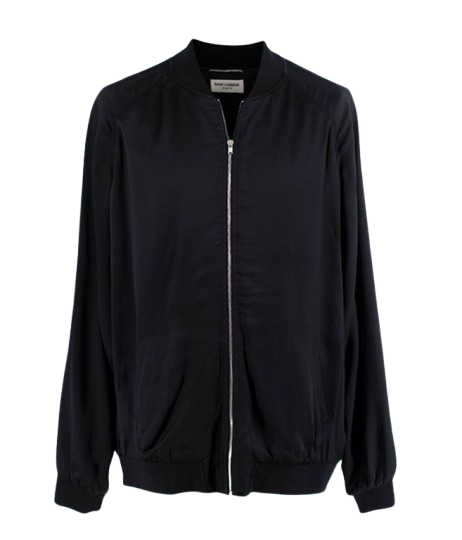 Black Satin Panther Embellished Bomber Jacket