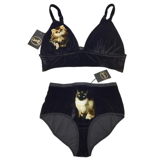 Cadolle Paris Couture Silk Velvet Divine Cats Set