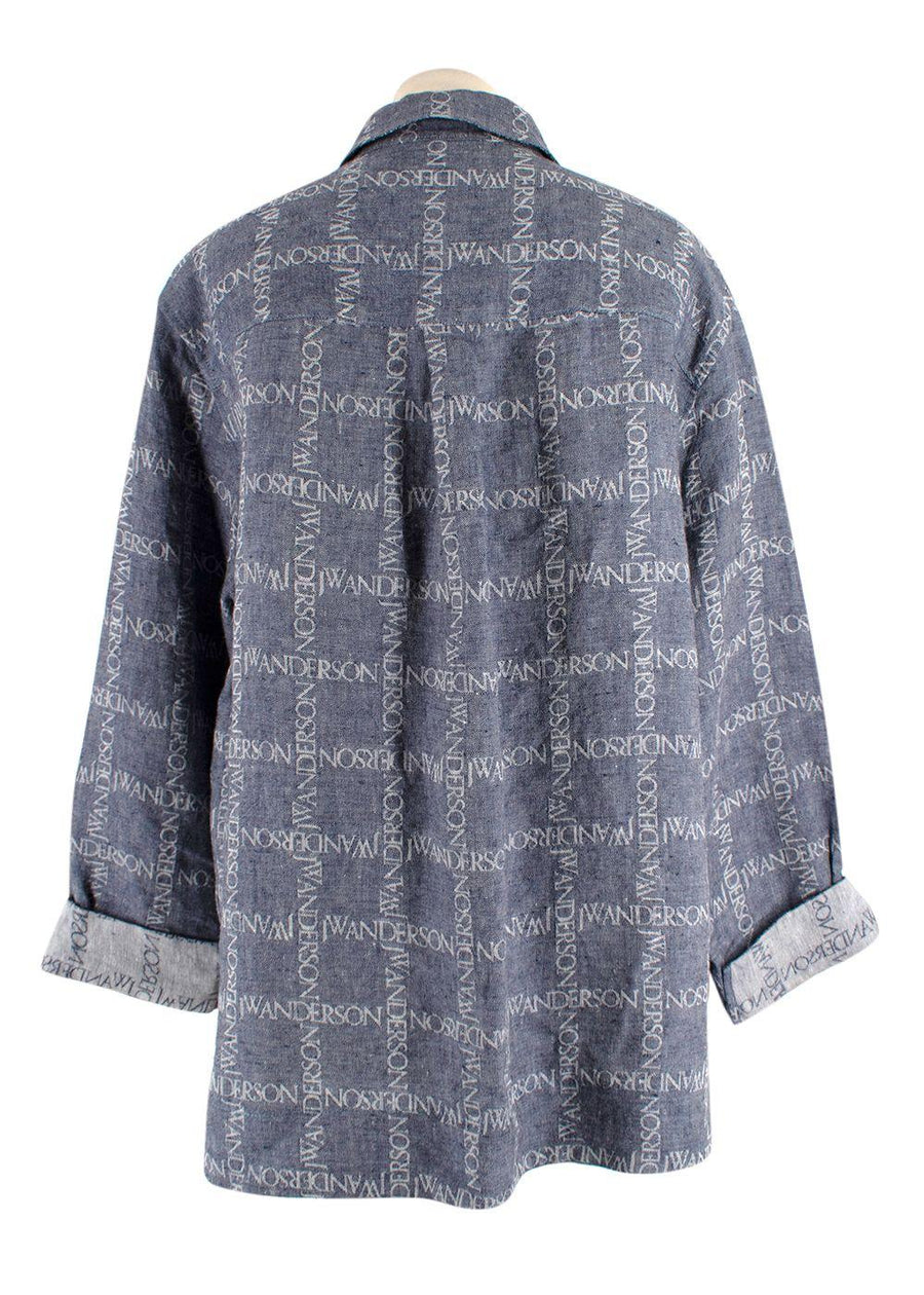 JW Anderson Unisex Blue Logo Grid Tunic Linen Shirt