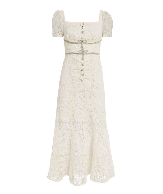 Self Portrait Diamanté Trim Lace Midi Dress