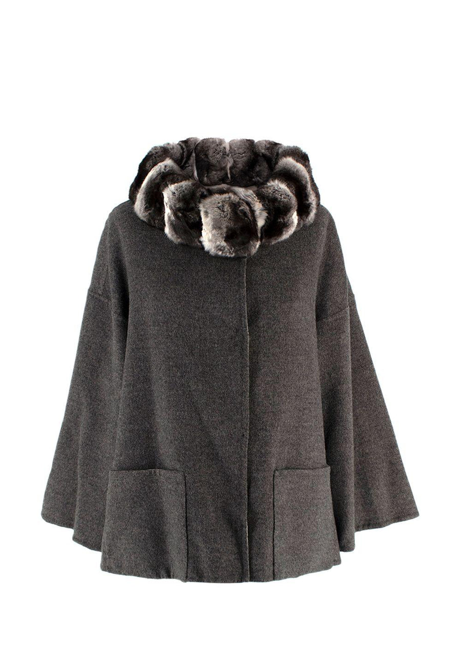 Shaky Loro Piana Brown Reversible Wool Jacket with Chinchilla Collar