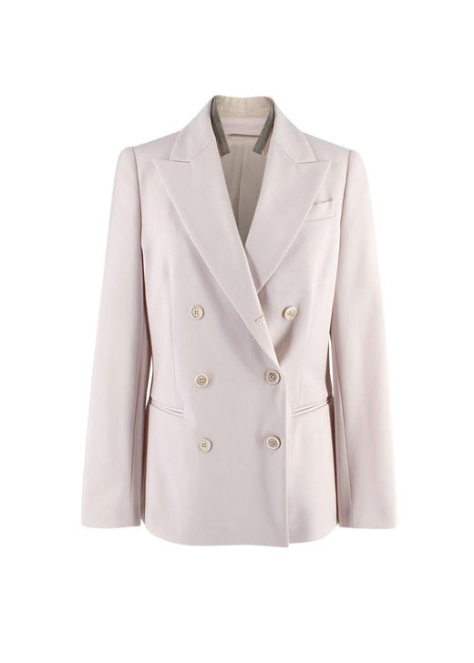 Bead Embellished Double Breasted Wool Blend Blazer