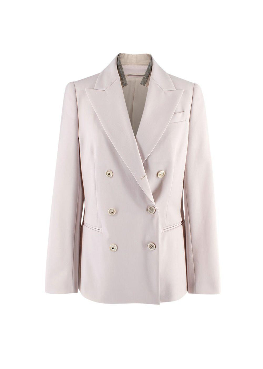 Bead Embellished Double Breasted Wool Blend Blazer