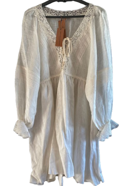 Lace Insert Lightweight White Cotton Tunic Dress