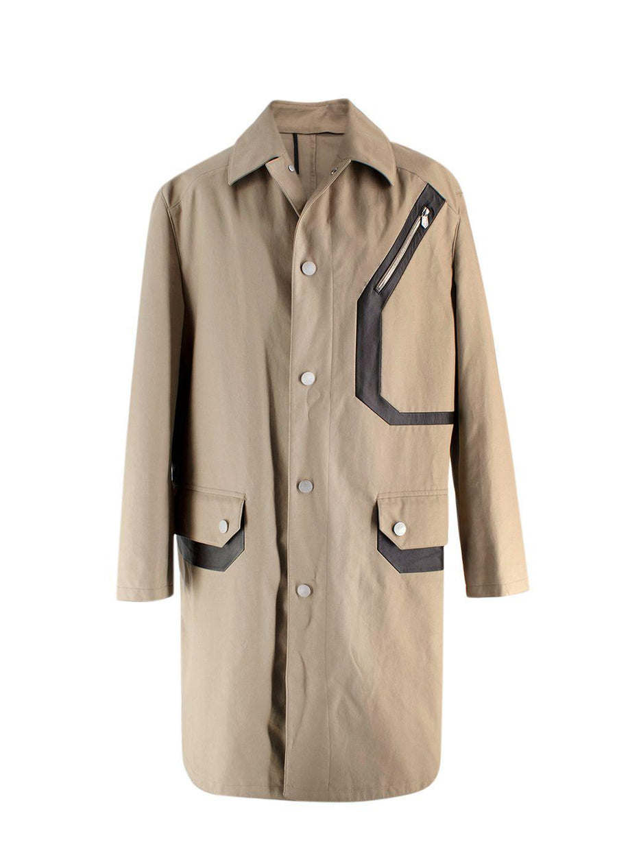 Hermes Neutral Beige Trench Coat with Brown Leather Inserts