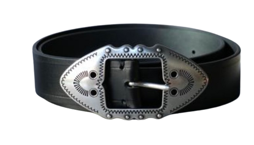 Silver Buckle Black Leather Belt 85
