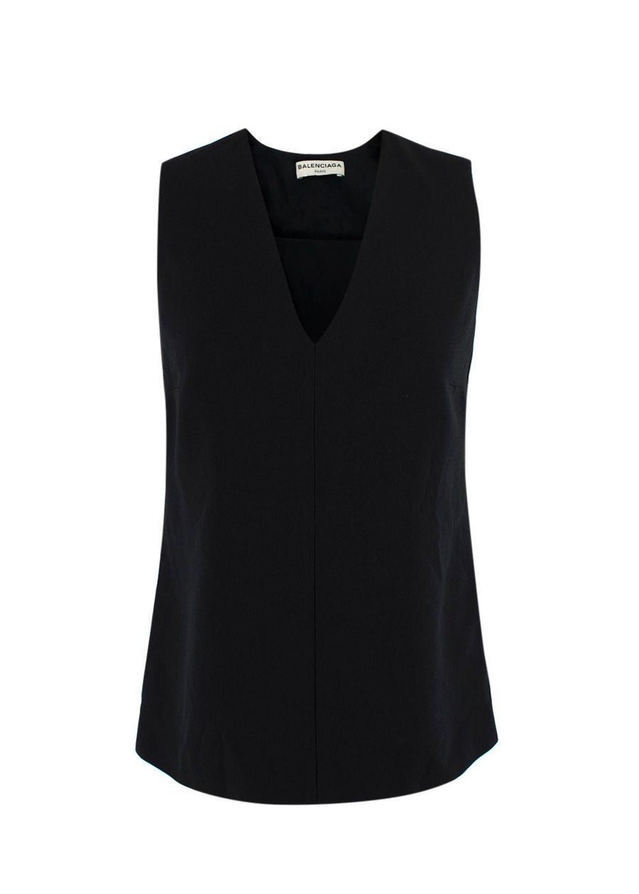 Balenciaga Black Crepe Top with Pink Tie Back