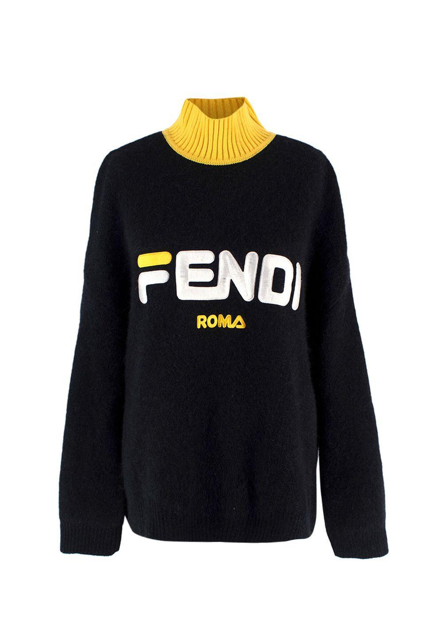 Fendi X Fila Black And Yellow Funnel Neck Knit Jumper