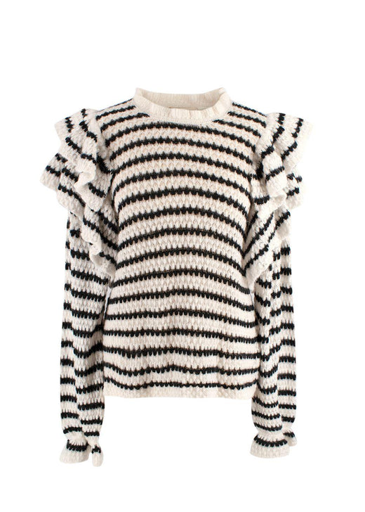 Ulla Johnson Black and White Striped Camilla Ruffle Sweater