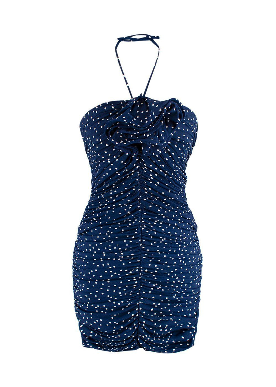 Magda Butrym Navy Polka Dot Halterneck Dress