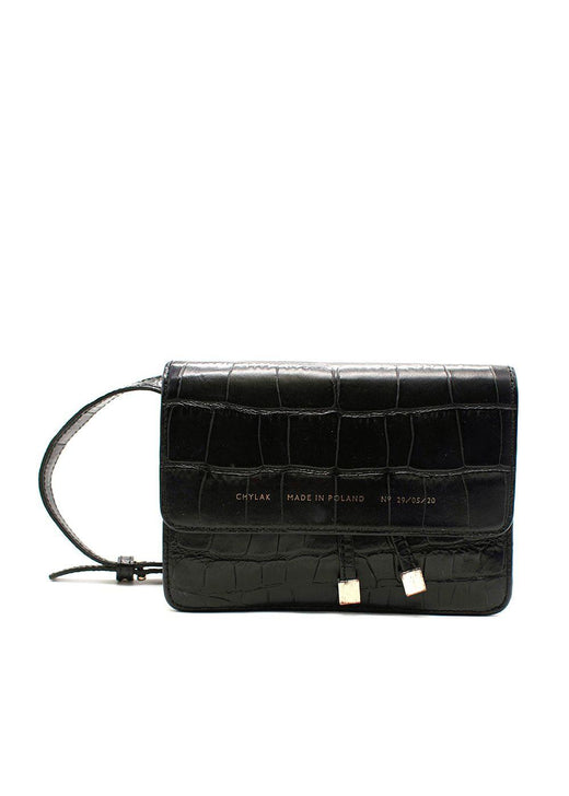 Chylak “Glossy Black Crocodile” Print Crossbody Bag
