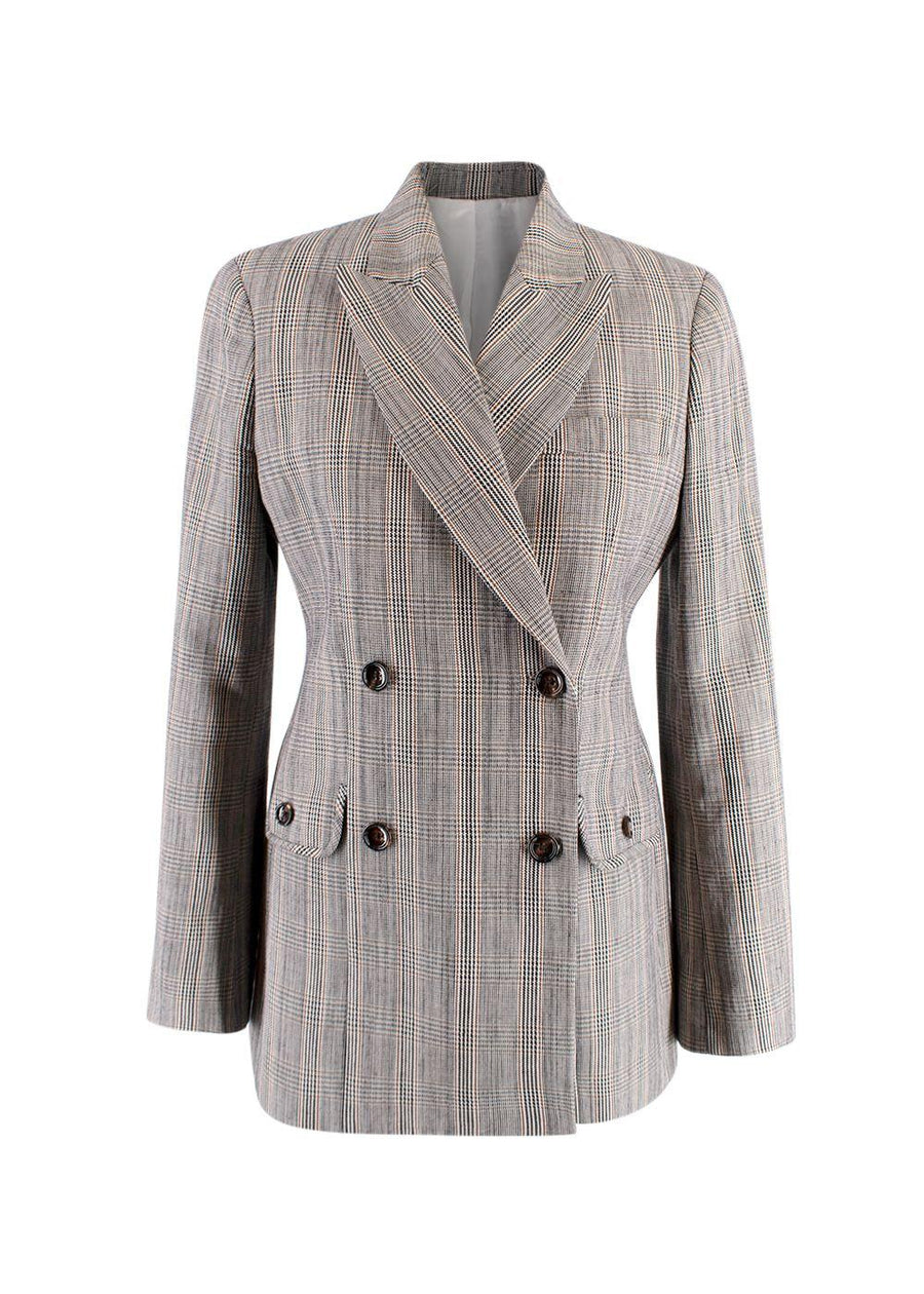 Houndstooth Checked Double Breasted Blazer