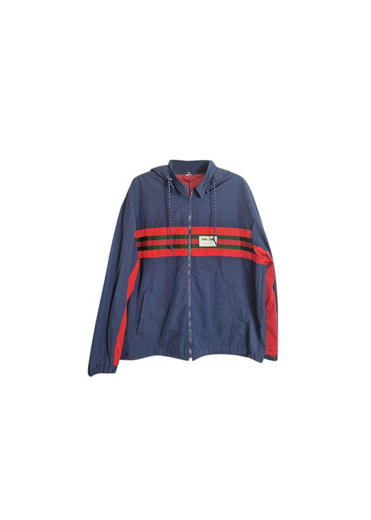 Navy cotton-blend web striped windbreaker jacket