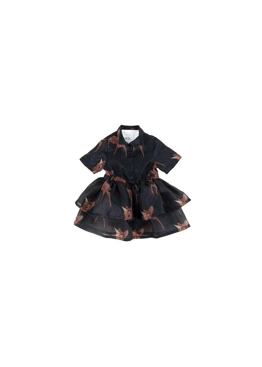 Deer Print Black Organza Shirt Dress