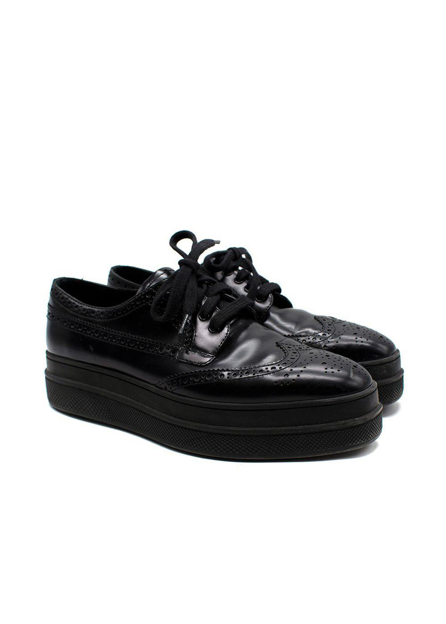 Prada Black Brushed Leather Derby Brogues