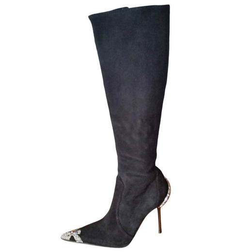 Gianmarco Lorenzi Suede Crystal Embellished Boots