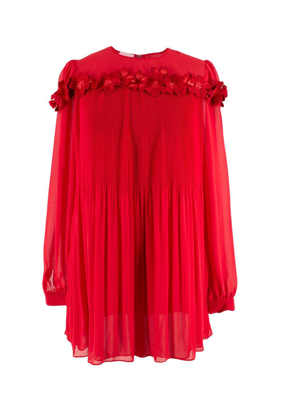 Giamba Red Floral Embroidered Pleated Blouse