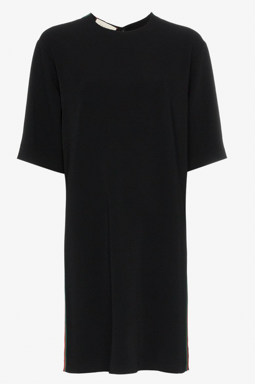 Black cotton jersey web stripe oversize T-shirt dress