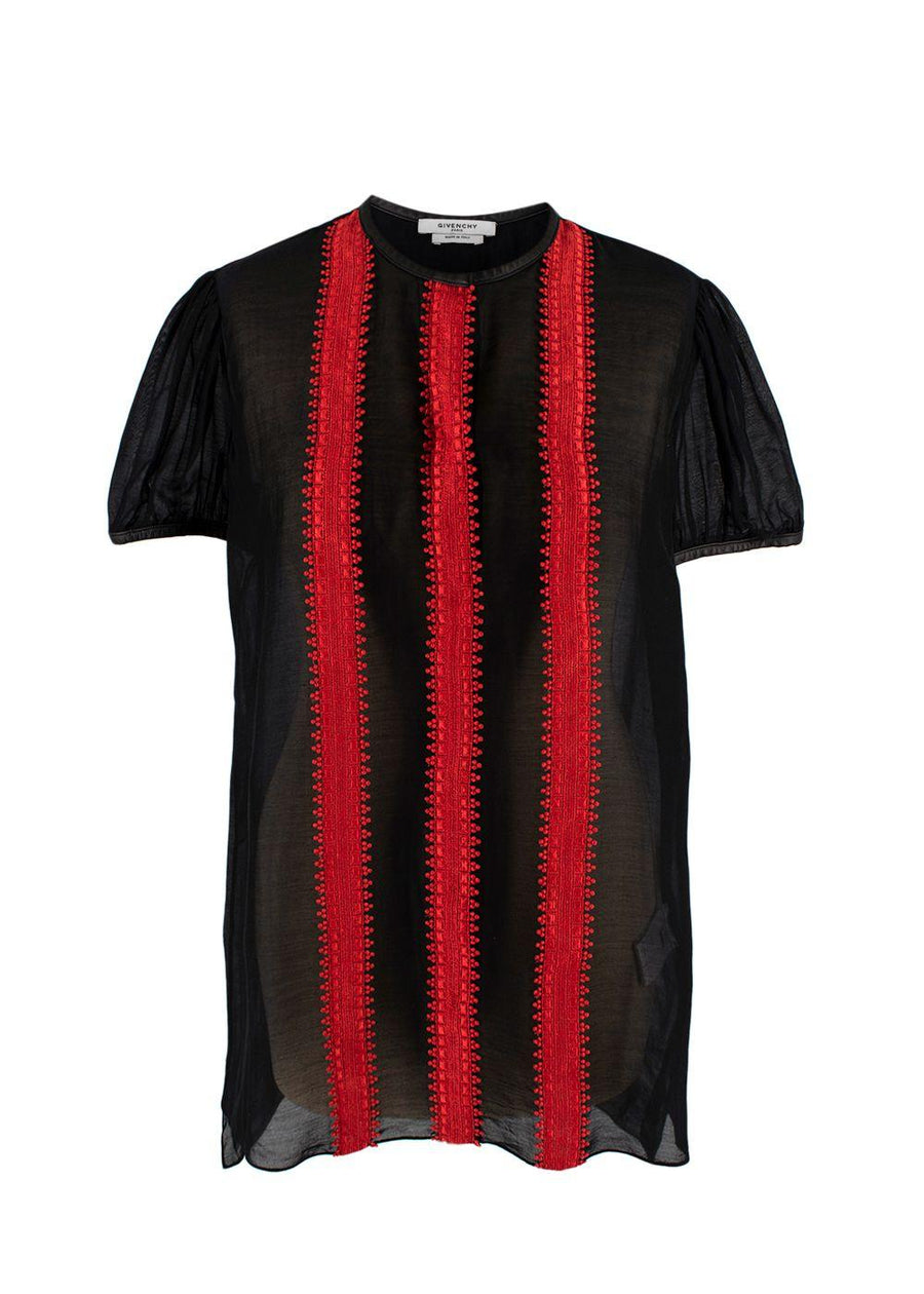 Givenchy Black and Red Cotton & Silk Sheer Blouse