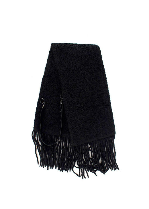 MaxMara Black Fleeced Scarf with Leather Strap