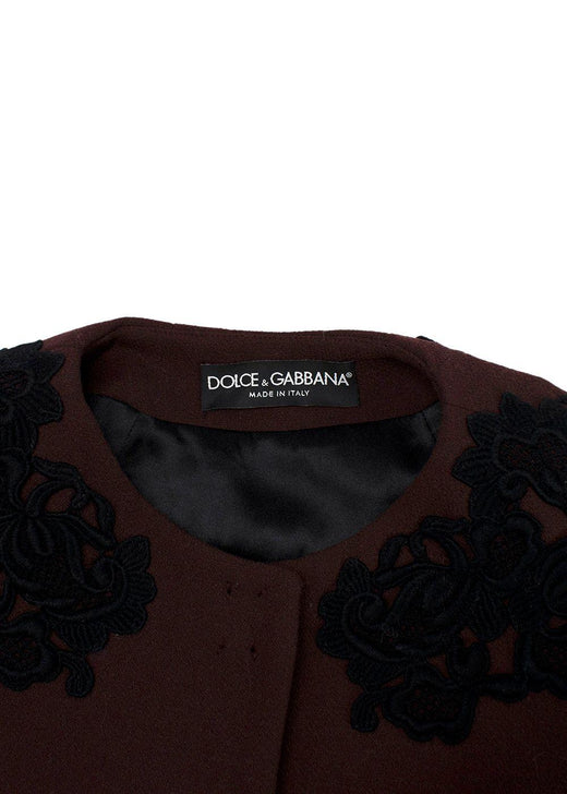 Dolce & Gabbana Chocolate Brown Jacket with Black Embroidery