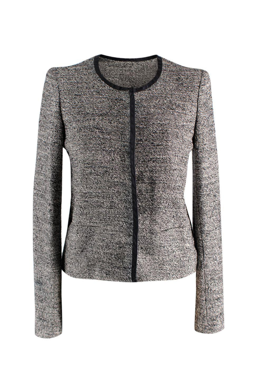 Iro Grey-black textured collarless snap-button jacket