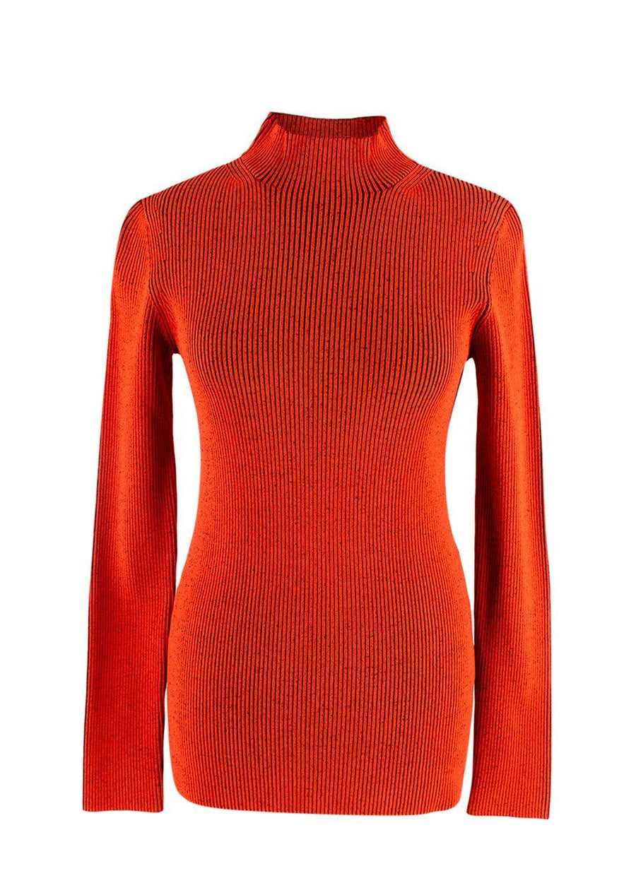 Proenza Orange Ribbed Knit High Neck Top