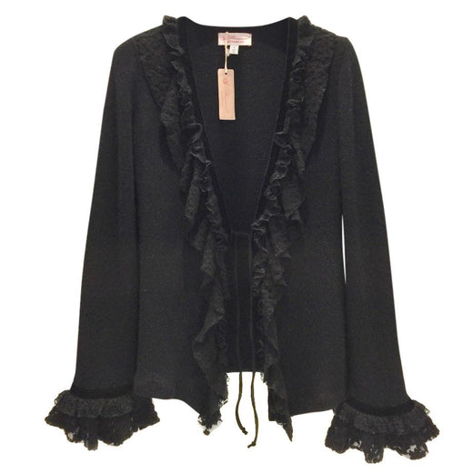 Blumarine Black Angora Wool & Leavers Lace Soft Jacket Cardigan