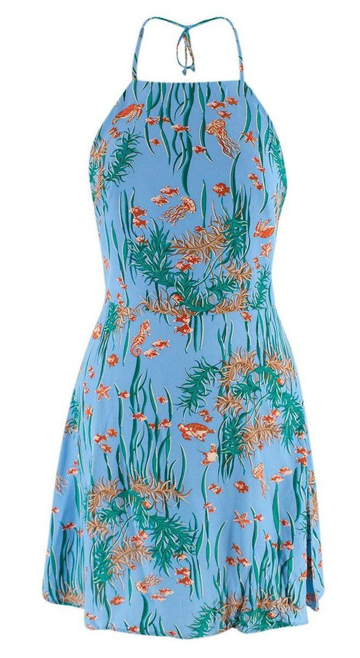 Blue Coral Print Dress