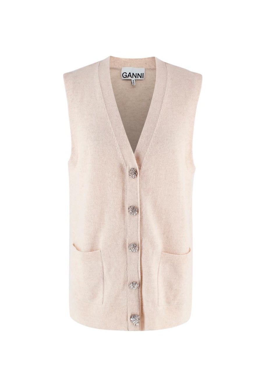 Ganni Oatmeal Cashmere Longline Sweater Vest