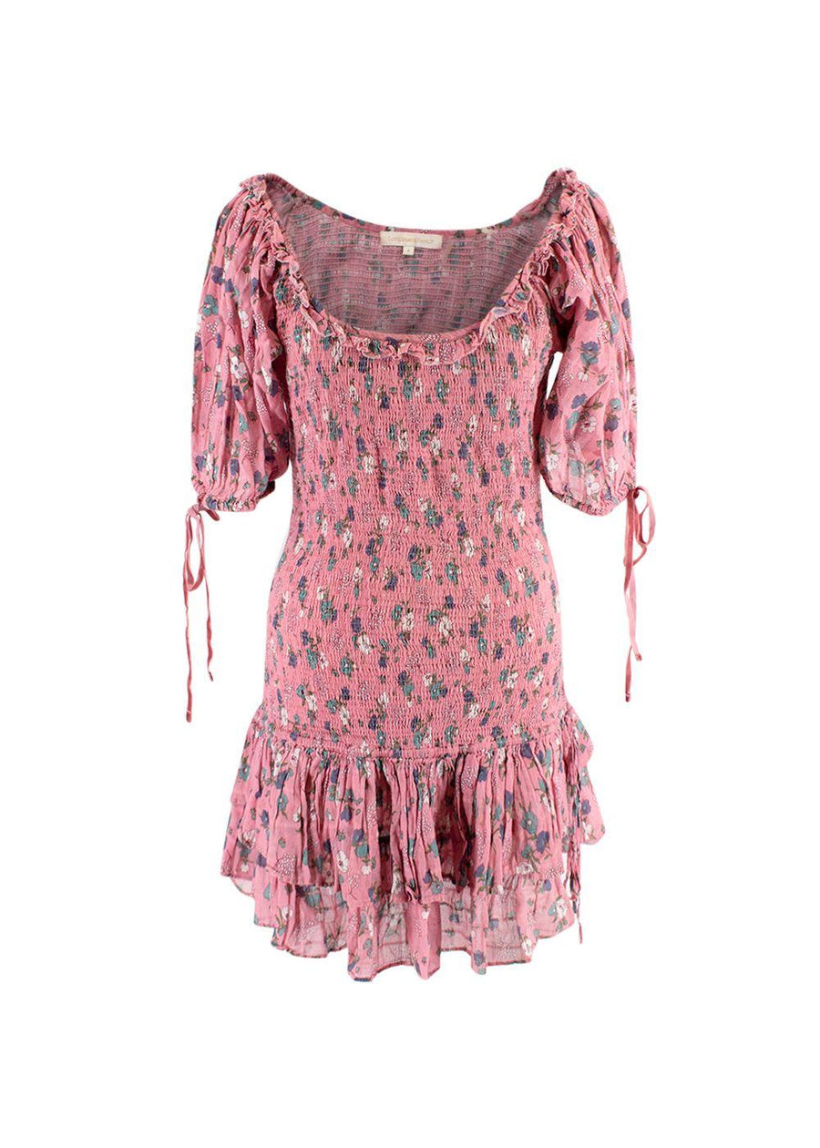 Violet Floral Printed Cotton Ruffled Mini Dress