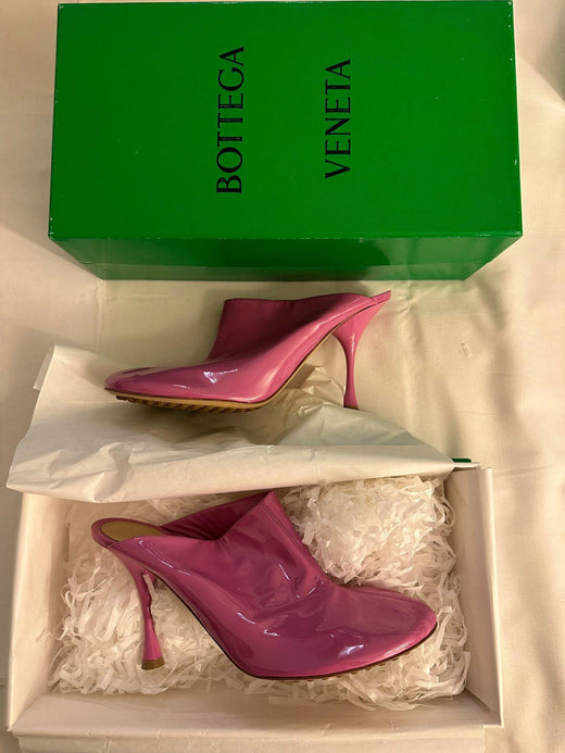 Pink Patent Leather Dot Sock Mules
