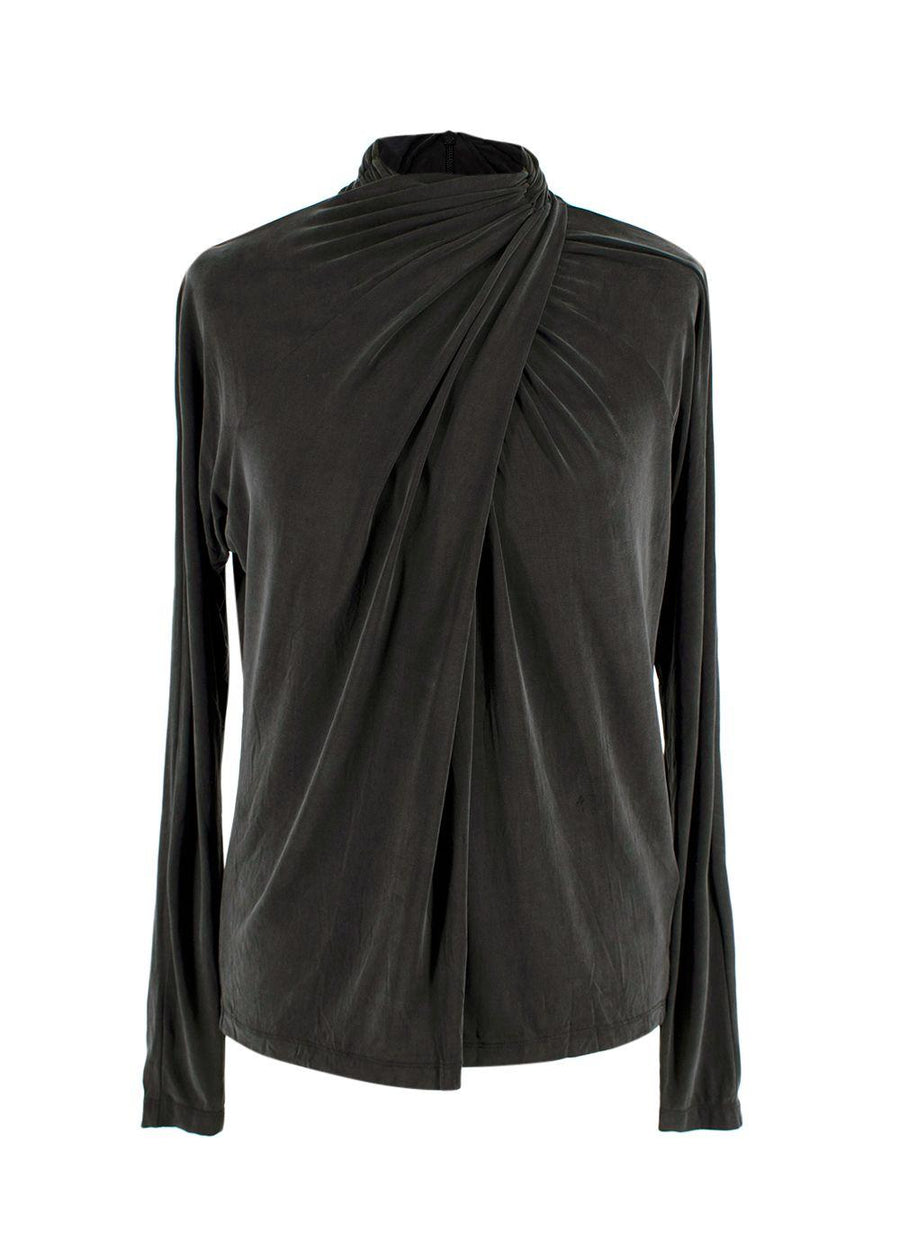 Ganni Charcoal Draped Long Sleeve Top
