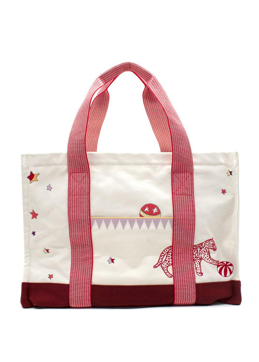 Hermes White Canvas Circus Nappy Tote Bag