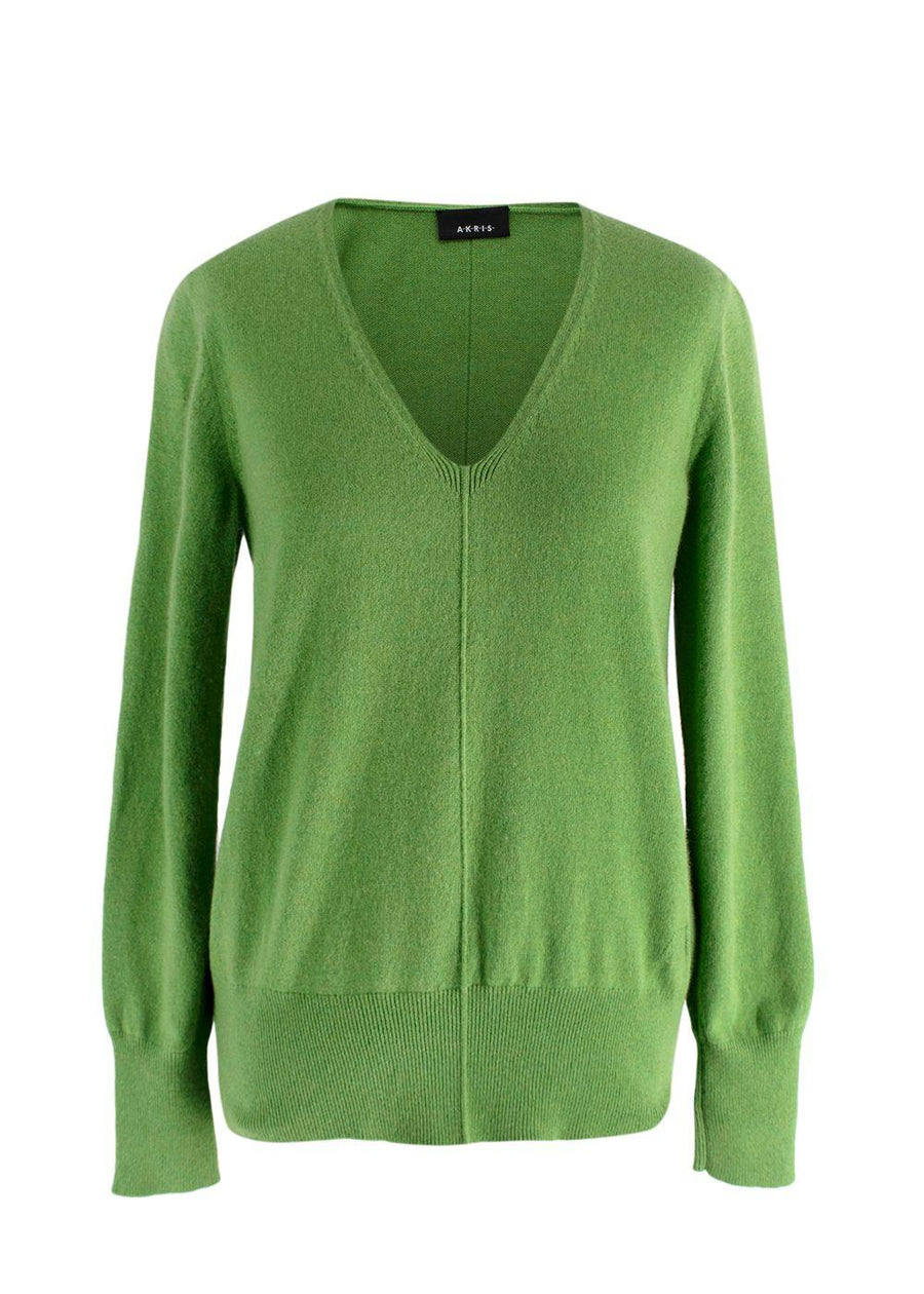Akris Green Cashmere V-Neck Sweater