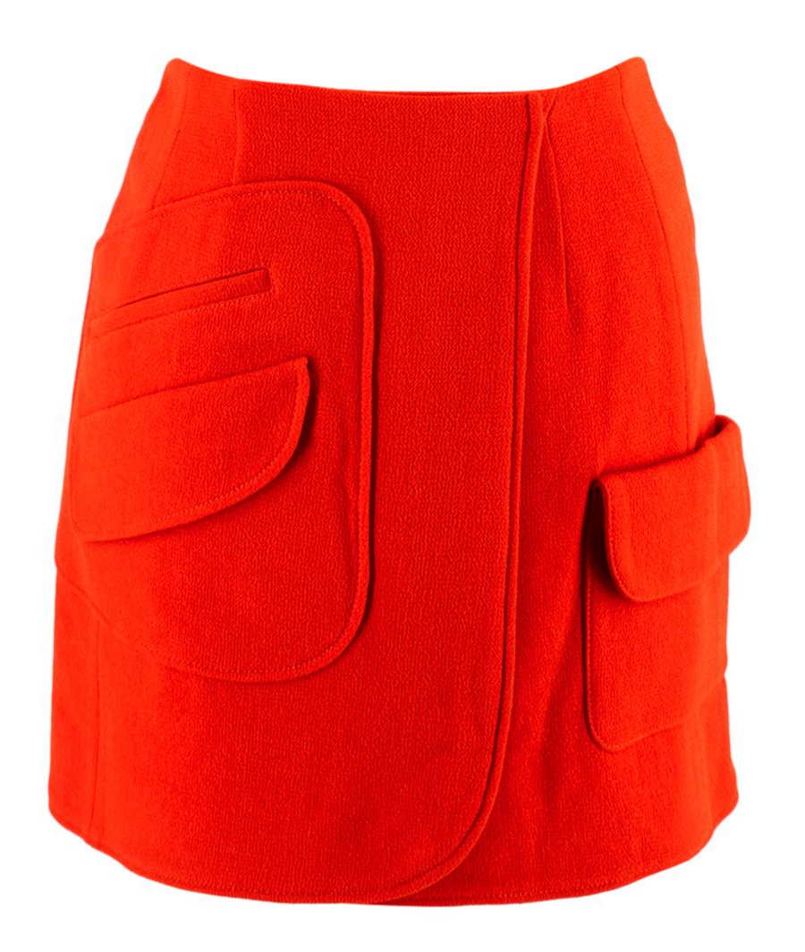 Dior Bright Orange Virgin Wool Mini Wrap Skirt
