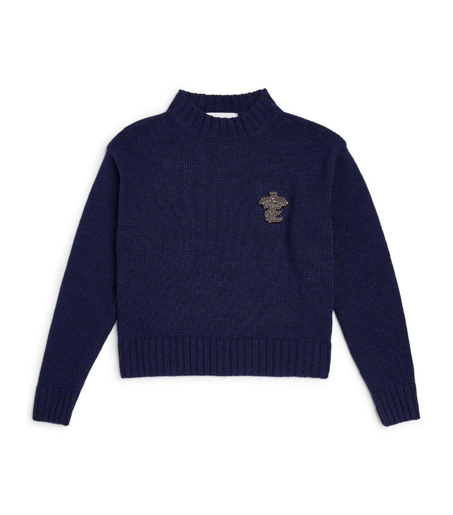 Ermanno Scervino Kids Navy Logo Patch Crew Neck Jumper