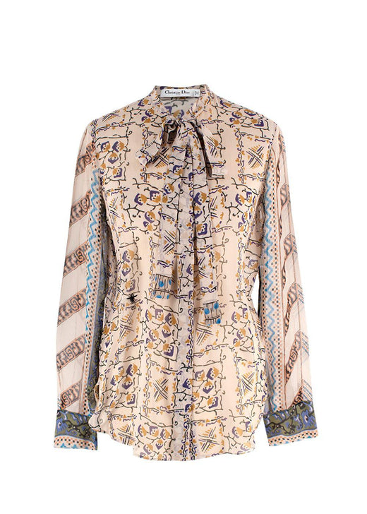 Dior Multicoloured Sheer Pussybow Silk Blouse