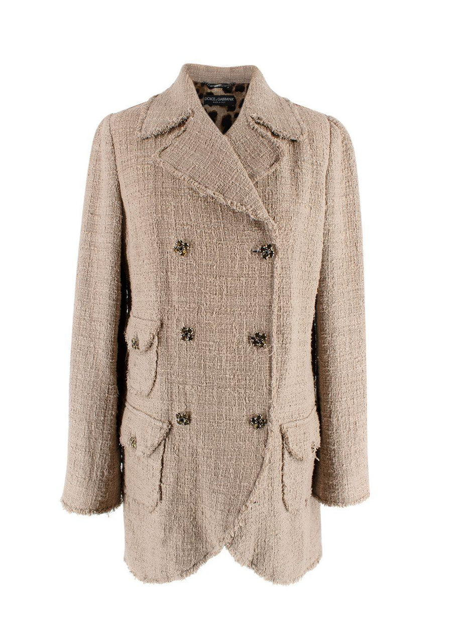 Dolce & Gabbana Beige Tweed Double Breasted Jacket