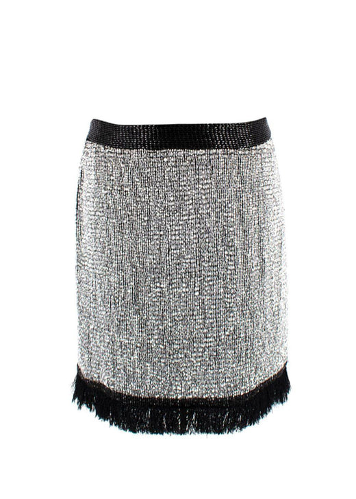Tom Ford Silver Silk Beaded Mini Skirt