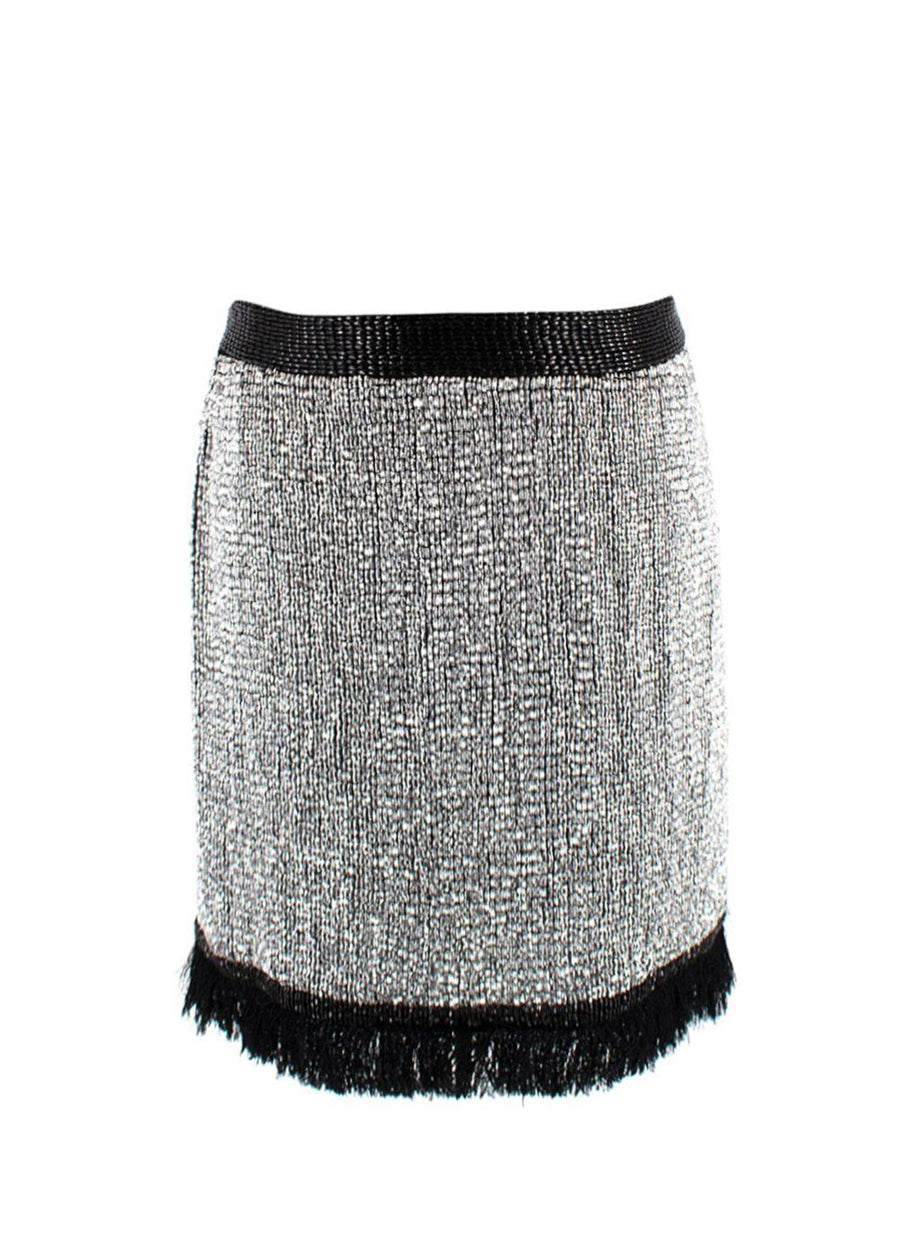 Tom Ford Silver Silk Beaded Mini Skirt