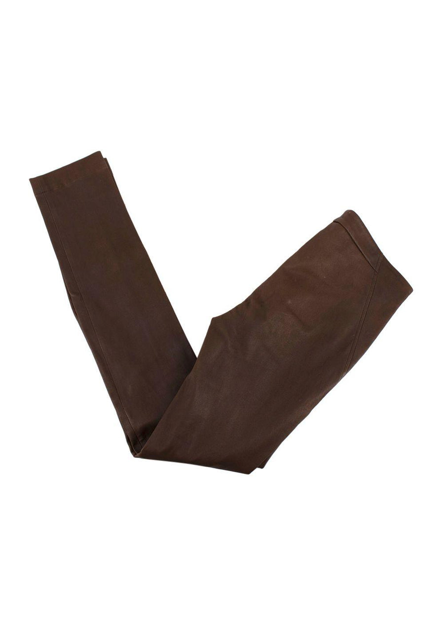 Brown Leather Skinny Leg Trousers